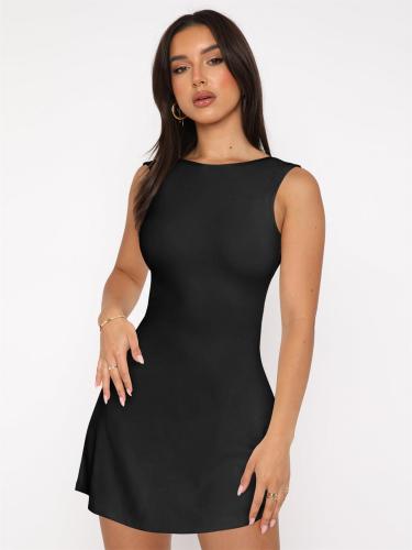 Black Sexy Girls Backless Pleated Elegant Party Short Mini Dress