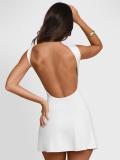 White Sexy Girls Backless Pleated Elegant Party Short Mini Dress