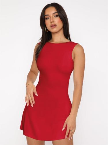 Red Sexy Girls Backless Pleated Elegant Party Short Mini Dress