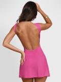 Rose Red Sexy Girls Backless Pleated Elegant Party Short Mini Dress