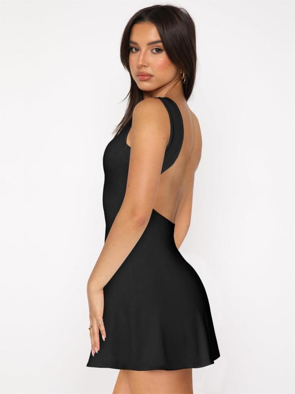Black Sexy Girls Backless Pleated Elegant Party Short Mini Dress