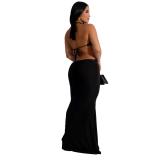 Black Straps Sexy Hollow Out Sexy Snatched Bodycon Maxi Evening Prom Dress
