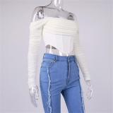 White Mesh Boning See-Through One-Shoulder Exposed belly Short Crop Top