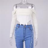 White Mesh Boning See-Through One-Shoulder Exposed belly Short Crop Top