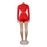 Red Rhinestone Pearl Elegant Long Sleeve Sheer Mesh Sequins Rompers
