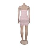 Pink Evening Party Feather Pearl Diamonds Bodycon Mini Dresses