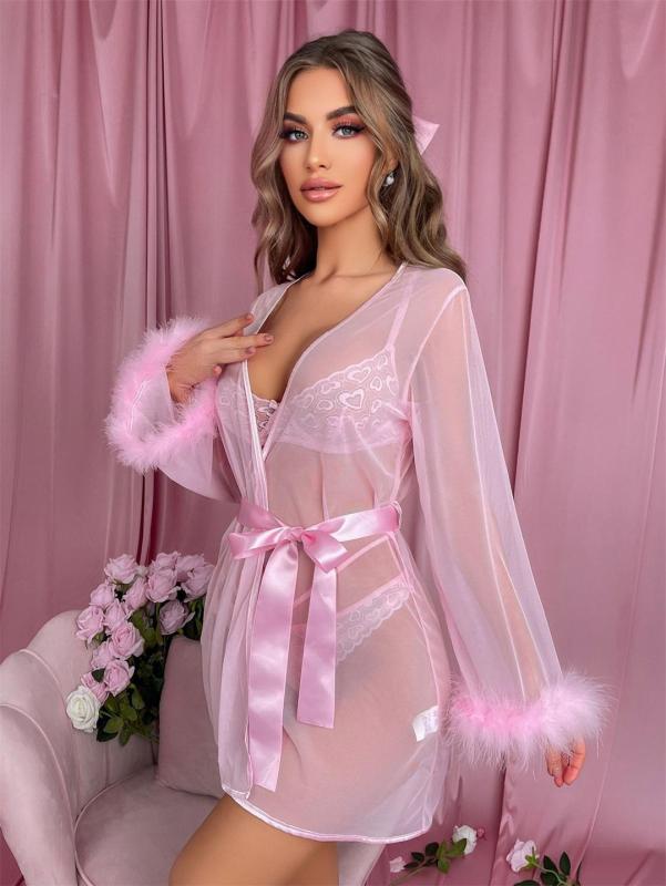 Pink Lace Bra & Brief Sets Sexy Underwear Mesh Erotic Uniform Lingerie