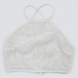White Lace-up Short Top Loose Slim Trousers Mesh See-Through Two-Piece Suit