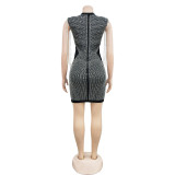 Black Mesh Deep V Neck Diamonds Tassels Bodycon Club Mini Dress