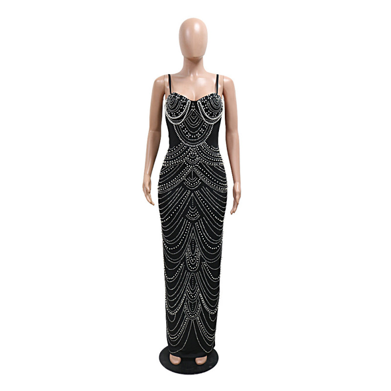Black Khaki Mesh Halter Sexy See Through Luxury Women Prom Wedding Maxi Dress