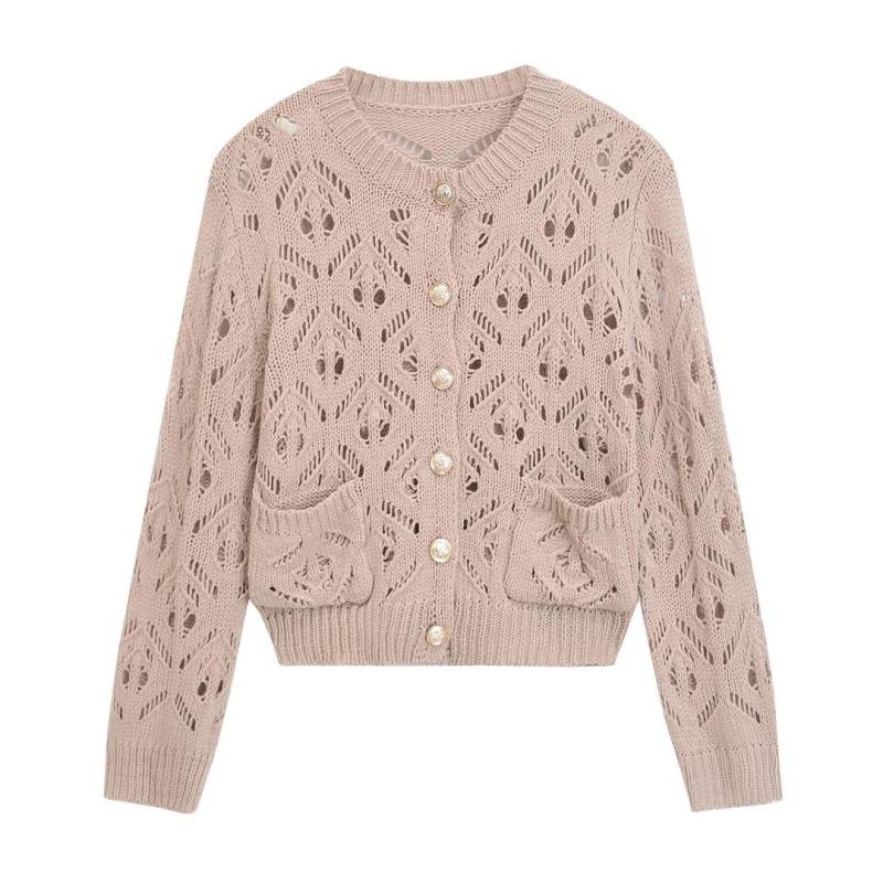 Khaki Hollow Out Knitted Sweaters Jacket