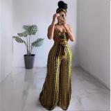 Yellow Black Printed Off Shoulder Irregular Wide Leg Club Pant Sets