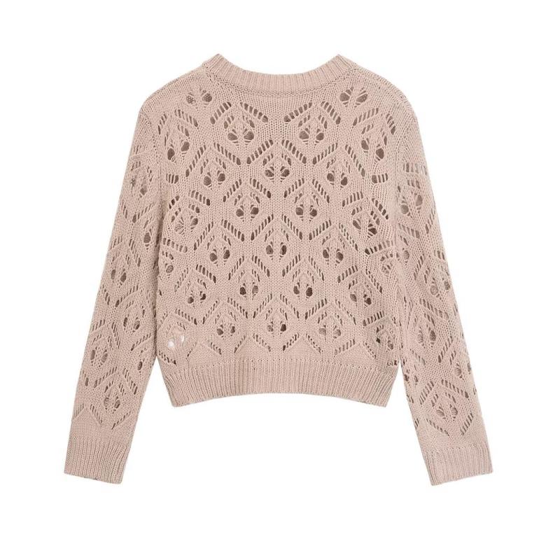 Khaki Hollow Out Knitted Sweaters Jacket