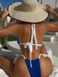 Blue Sexy Lace Up Women Bikini Swimwear Sets