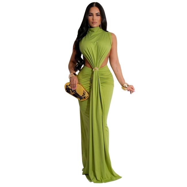 Green Sleeveless Cut Out Elegant Party Evening Prom Maxi Dress