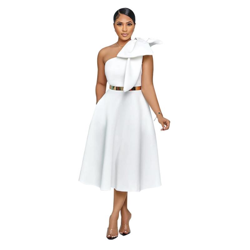 White Sleeveless Off Shoulder Bow Fashion Women Prom Skirt Dress