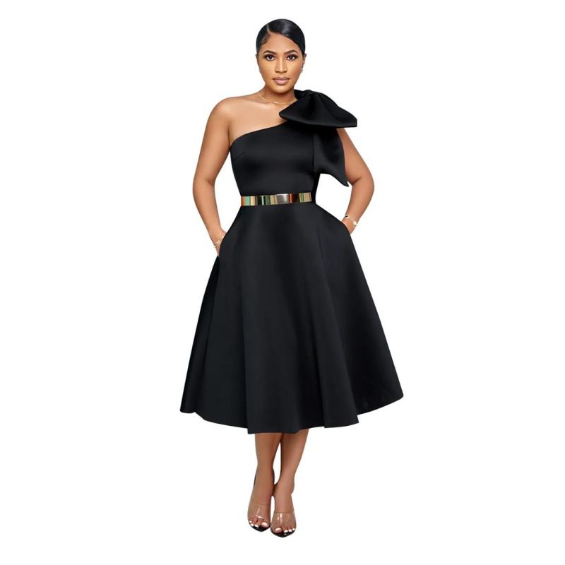 Black Sleeveless Off Shoulder Bow Fashion Women Prom Skirt Dress