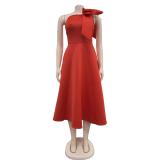 Red Sleeveless Off Shoulder Bow Fashion Women Prom Skirt Dress