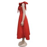 Red Sleeveless Off Shoulder Bow Fashion Women Prom Skirt Dress