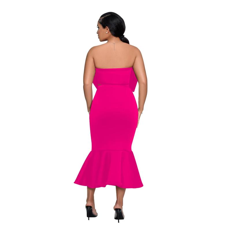 Rose Red Two Pieces Fashion Women Bow Top+Pleated Skirt Sets