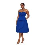 Blue Off Shoulder Strapless Evening Pleated Fashion Midi Dress