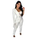 White One Sleeve Mesh Sexy Pleated Party Jumpsuit Dress