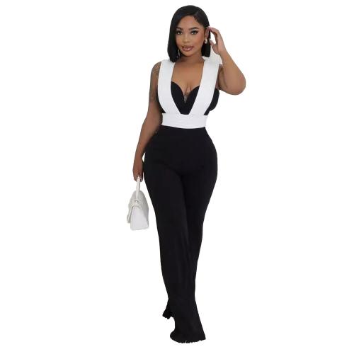 Black Strapless V Neck Elastic Slim Fit Women Sexy Jumpsuit Dress