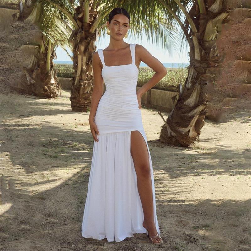 White Strapless Chiffon Fashion Women Summer Long Dress
