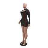 Black Mesh Long Sleeve Sexy Sequined Bodycon Rompers