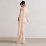 Beige Sleeveless Chiffon Shawl Satin Bodycon Women Prom Long Dress