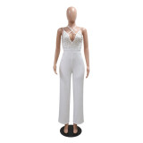 White Straps V Neck Diamonds Fashion Prom Party Jumpsuits