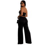 Black Off Shoulder Strapless Top Casual Fashion Trousers Two Pieces Sets
