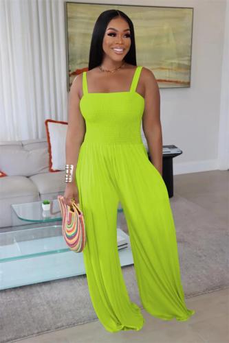 Grass Green Straps Folds Fashion Women Wide Leg Jumpsuits Dress 010