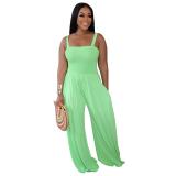 Mint Green Straps Folds Fashion Women Wide Leg Jumpsuits Dress