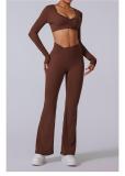 Brown Flare Leggings Yoga Pants Women High Waist Gym Wide Leg Pants