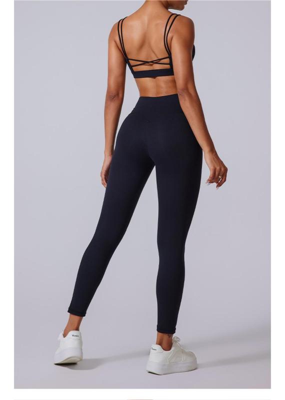Black Straps V Neck Crop Tops Skinny Pants Fitness Women Yoga Gym Sports Dress