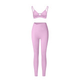 Pink Straps V Neck Crop Tops Skinny Pants Fitness Women Yoga Gym Sports Dress
