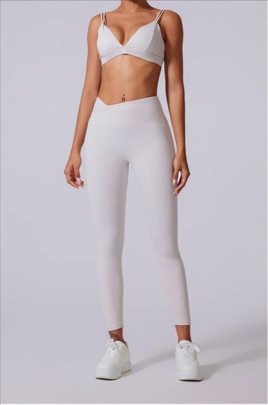 White Straps V Neck Crop Tops Skinny Pants Fitness Women Yoga Gym Sports Dress