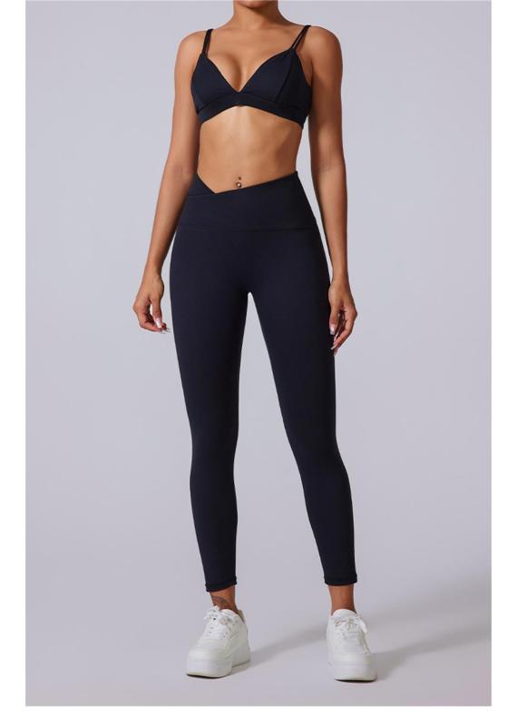 Black Straps V Neck Crop Tops Skinny Pants Fitness Women Yoga Gym Sports Dress