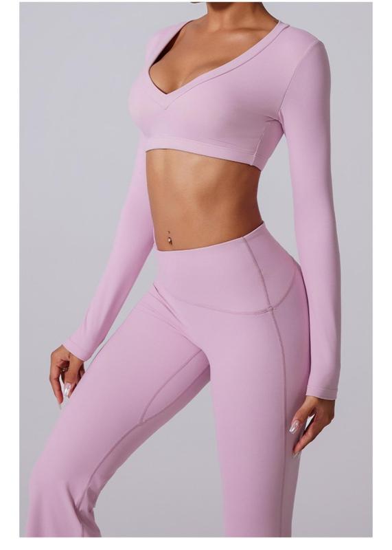 Pink Flare Leggings Yoga Pants Women High Waist Gym Wide Leg Pants