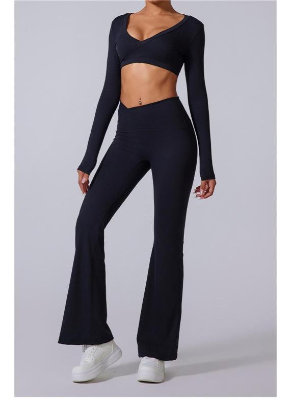 Black Flare Leggings Yoga Pants Women High Waist Gym Wide Leg Pants