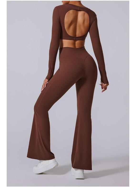 Brown Flare Leggings Yoga Pants Women High Waist Gym Wide Leg Pants
