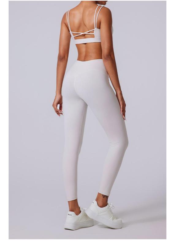White Straps V Neck Crop Tops Skinny Pants Fitness Women Yoga Gym Sports Dress