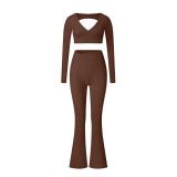 Brown Flare Leggings Yoga Pants Women High Waist Gym Wide Leg Pants