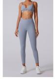 Gray Straps V Neck Crop Tops Skinny Pants Fitness Women Yoga Gym Sports Dress
