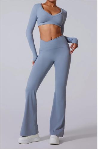 Gray Flare Leggings Yoga Pants Women High Waist Gym Wide Leg Pants