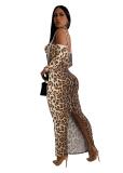 Yellow Straps Printed Leopard Two Pieces Casual Midi Dress