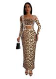 Yellow Straps Printed Leopard Two Pieces Casual Midi Dress