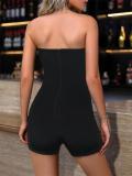 Black Off Shoulder V Neck Rhinestone Stretch Sexy Rompers