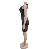 Black Sleeveless Rhinestones Mesh See Trough Bodycon Prom Mini Dress